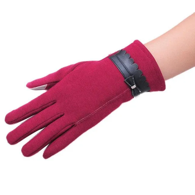 Screen Gloves Cotton Warm PU Bow Cute Kroean Style Elegant Gloves Winter Outdoor Gloves Handschoenen Winter Dames#E823 SM6