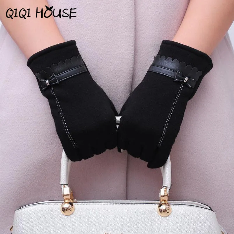 Screen Gloves Cotton Warm PU Bow Cute Kroean Style Elegant Gloves Winter Outdoor Gloves Handschoenen Winter Dames#E823 SM6