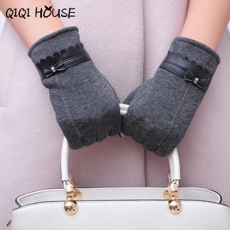 Screen Gloves Cotton Warm PU Bow Cute Kroean Style Elegant Gloves Winter Outdoor Gloves Handschoenen Winter Dames#E823 SM6