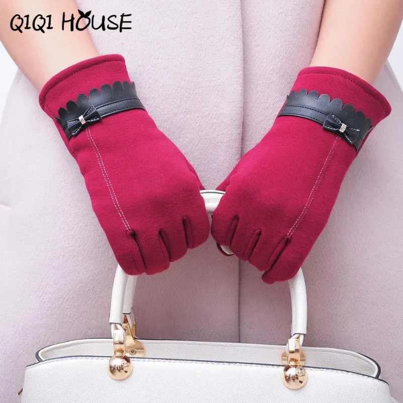 Screen Gloves Cotton Warm PU Bow Cute Kroean Style Elegant Gloves Winter Outdoor Gloves Handschoenen Winter Dames#E823 SM6