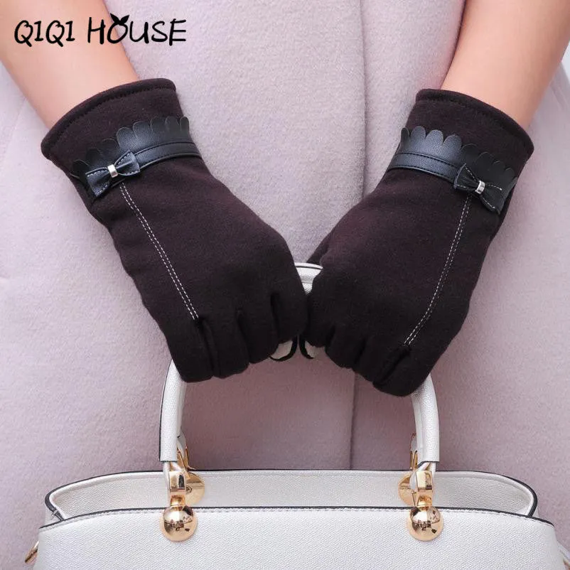 Screen Gloves Cotton Warm PU Bow Cute Kroean Style Elegant Gloves Winter Outdoor Gloves Handschoenen Winter Dames#E823 SM6