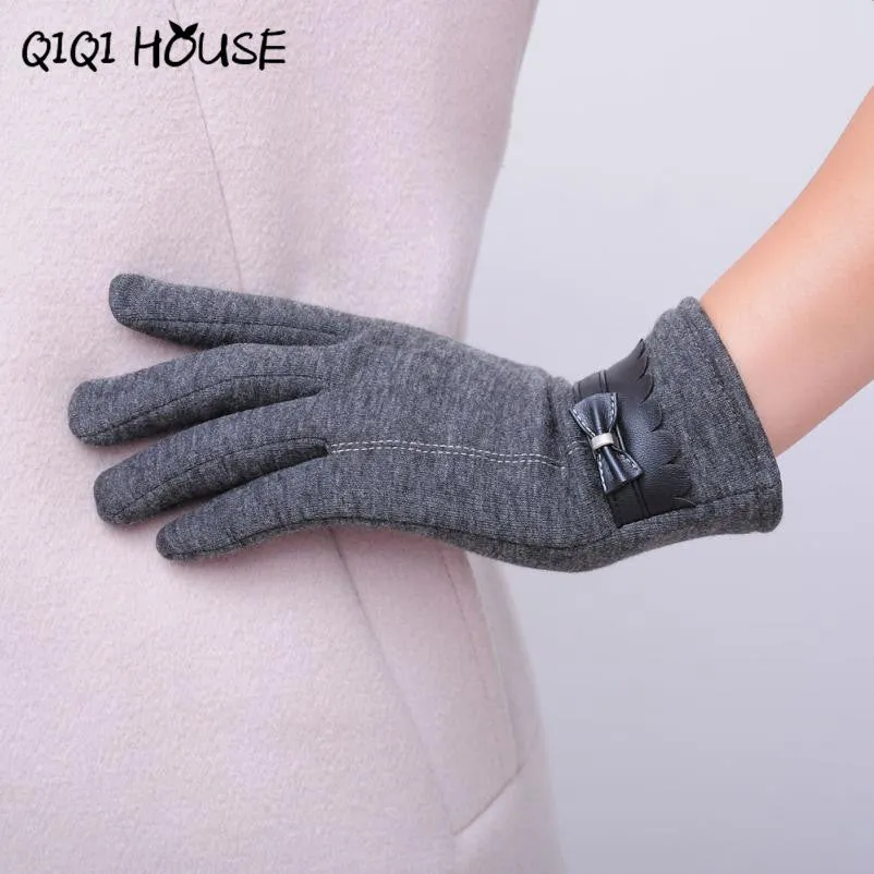 Screen Gloves Cotton Warm PU Bow Cute Kroean Style Elegant Gloves Winter Outdoor Gloves Handschoenen Winter Dames#E823 SM6