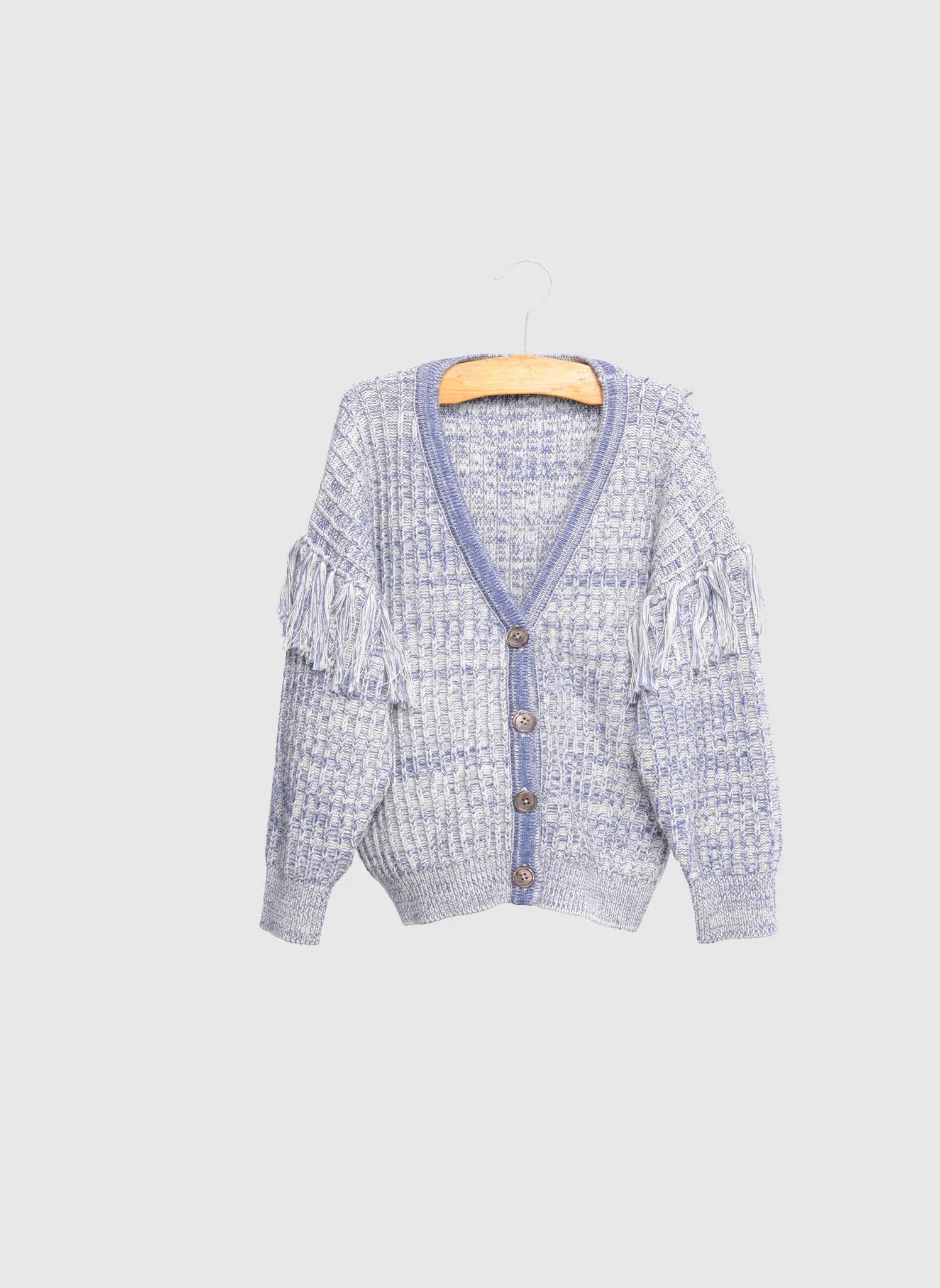 SIAOMIMI Fringe Knitted Cardigan in Mist Heather