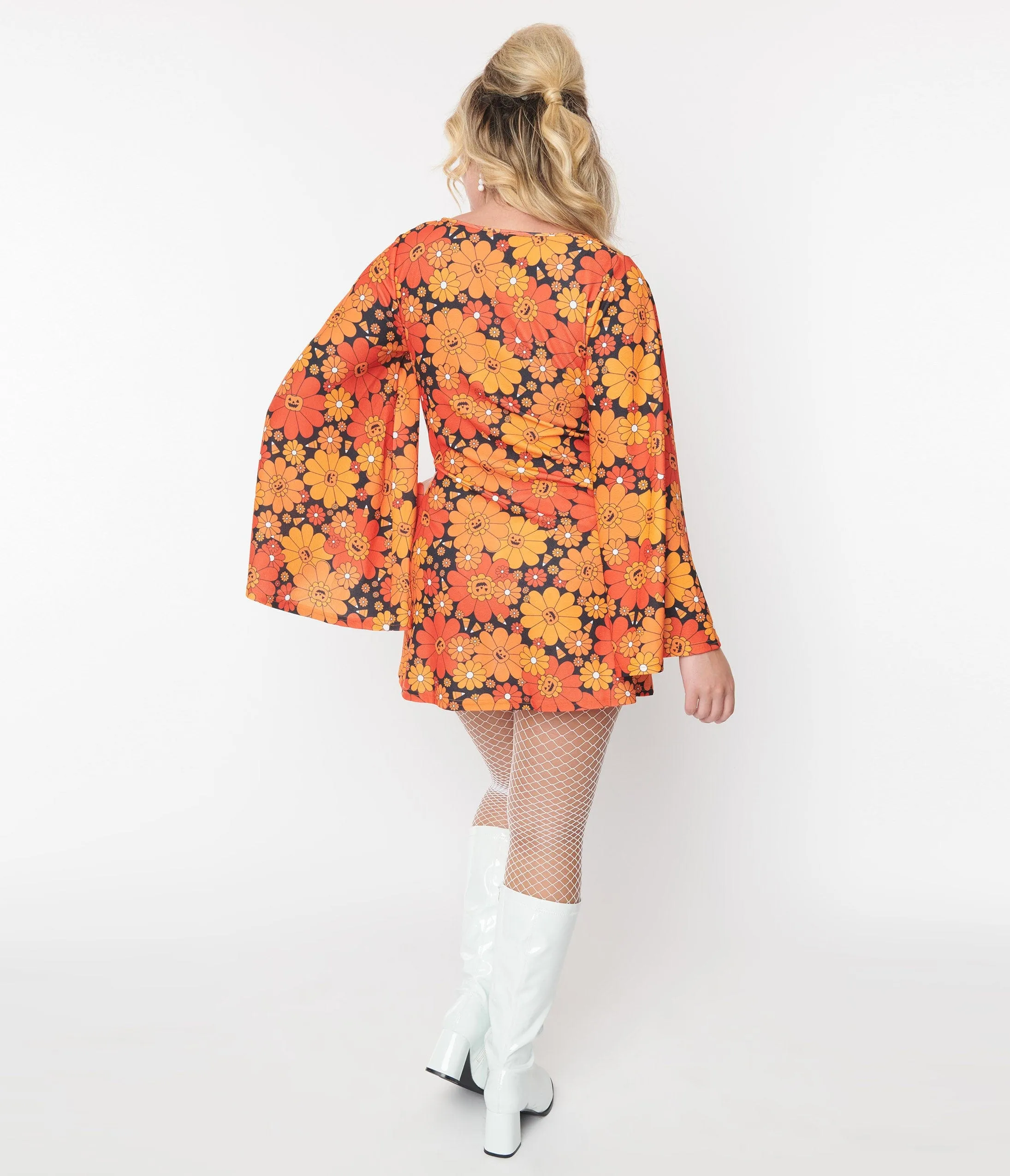 Smak Parlour Pumpkin Mod Floral Downtown Scene Mini Dress