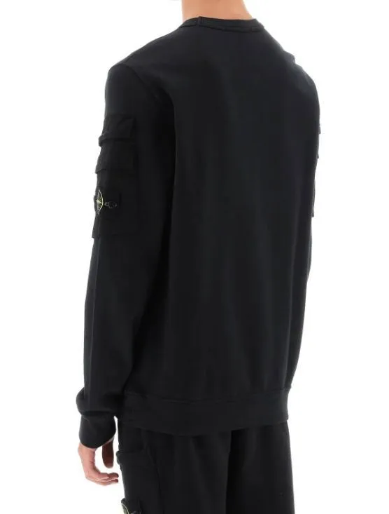 STONE ISLAND  |Crew Neck Long Sleeves Cotton Logo Sweatshirts