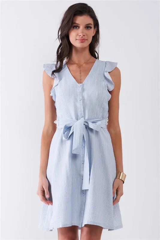 Striped Sleeveless Ruffle Floral Lace Dress