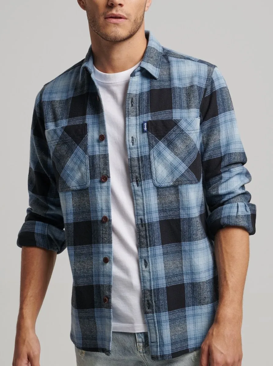 Superdry Vintage Check Long Sleeve Over Shirt Workwear Blue Ombre Blue