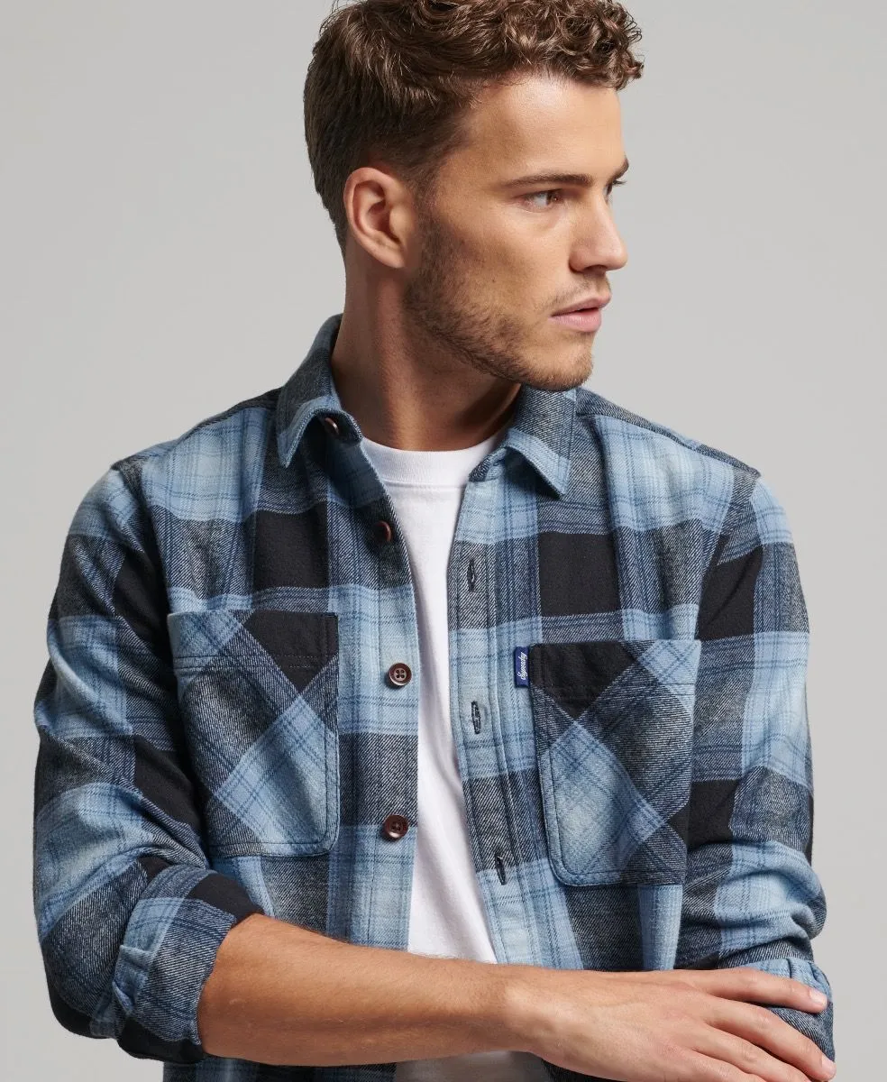 Superdry Vintage Check Long Sleeve Over Shirt Workwear Blue Ombre Blue