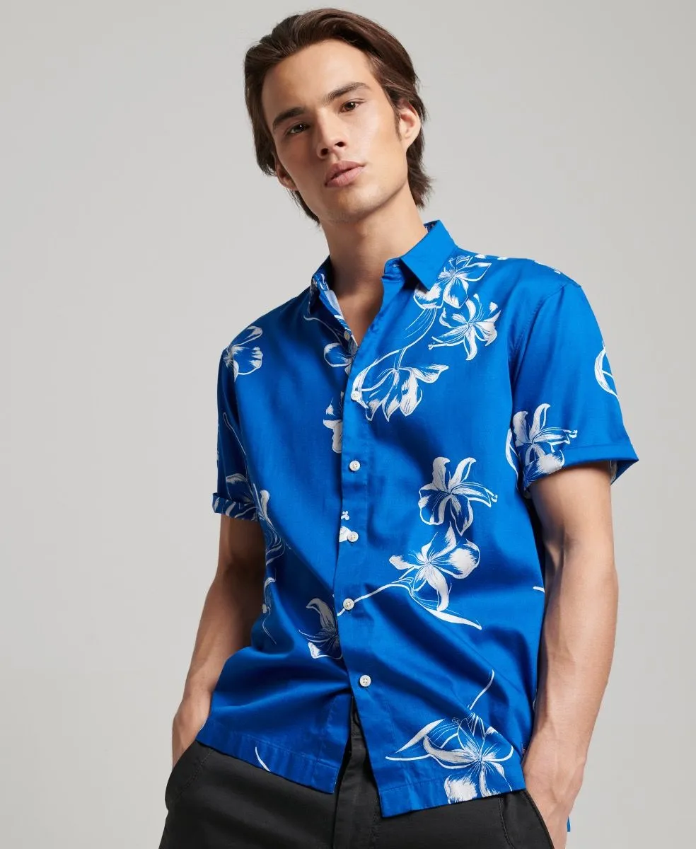 Superdry Vintage Hawaiian Short Sleeve Shirt Mono Hibiscus Cobalt