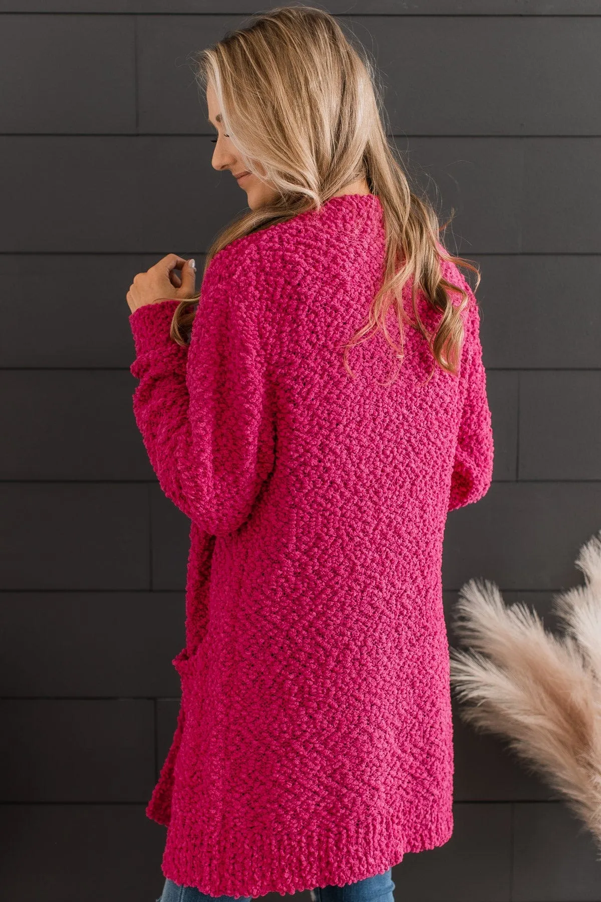 Take Another Look Popcorn Cardigan- Hot Pink