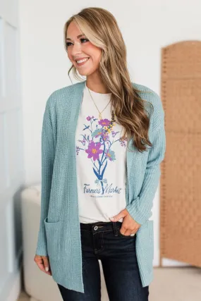 Take Me Places Knit Cardigan- Light Teal