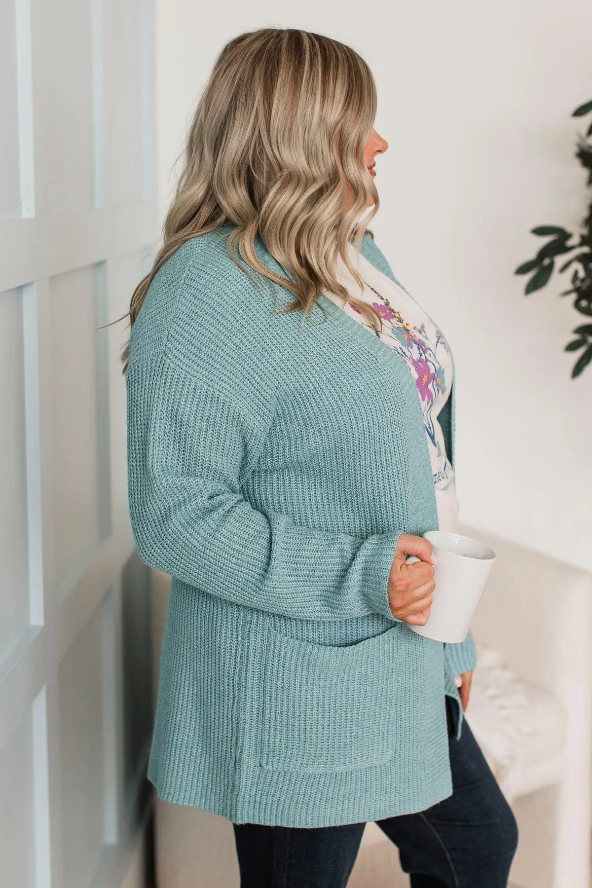 Take Me Places Knit Cardigan- Light Teal