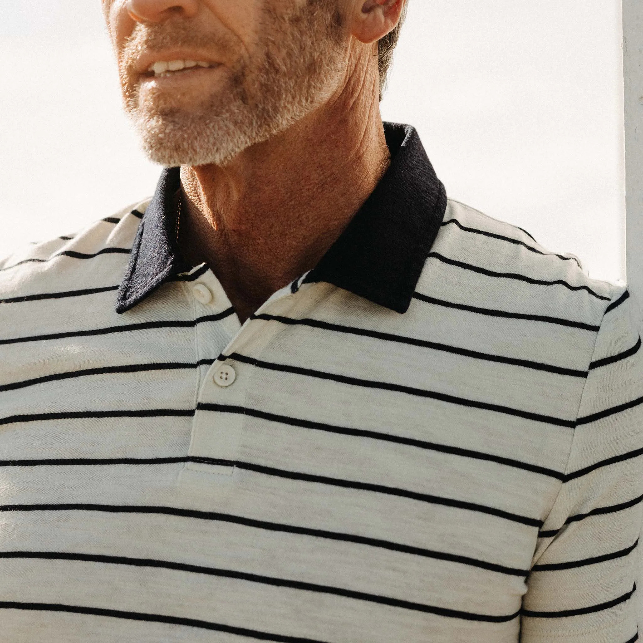 The Organic Cotton Polo in Bleached Natural Stripe