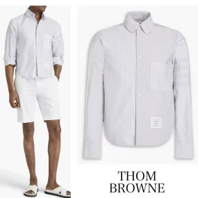 THOM BROWNE  |Stripes Long Sleeves Cotton Logo Designers Shirts