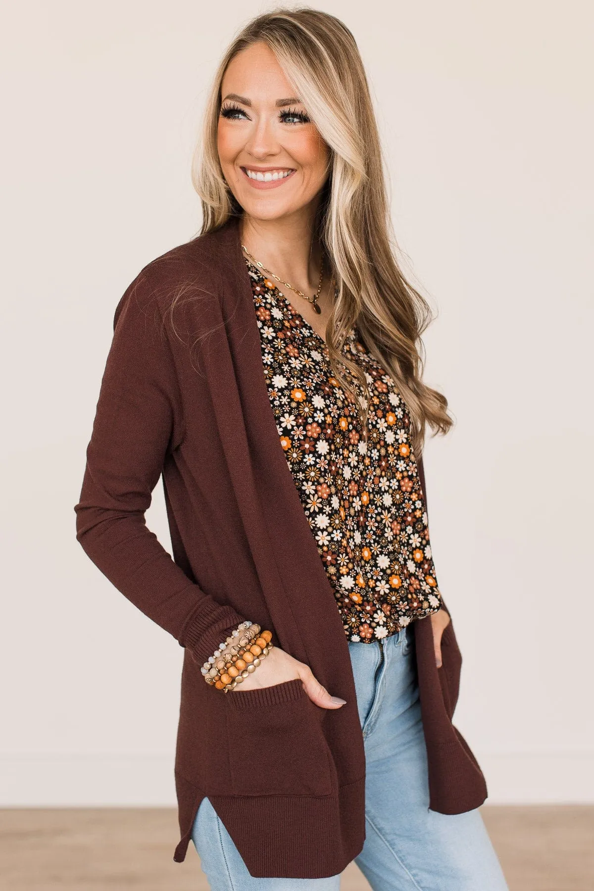 Time To Be Alive Drape Cardigan- Chocolate