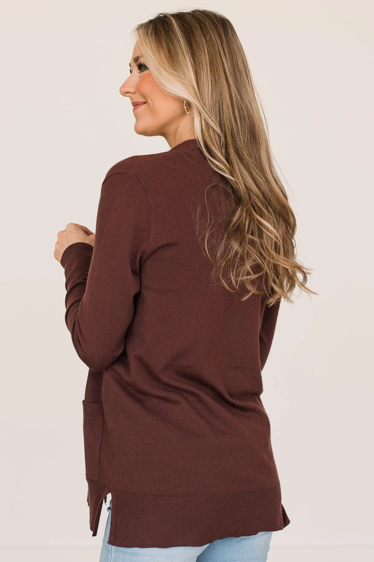 Time To Be Alive Drape Cardigan- Chocolate