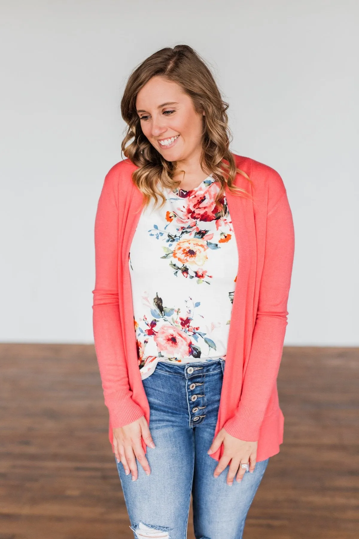 Time To Be Alive Drape Cardigan- Coral