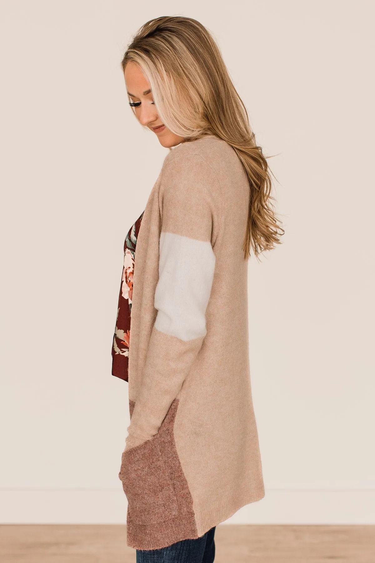 Timeless Love Color Block Cardigan- Taupe & Copper