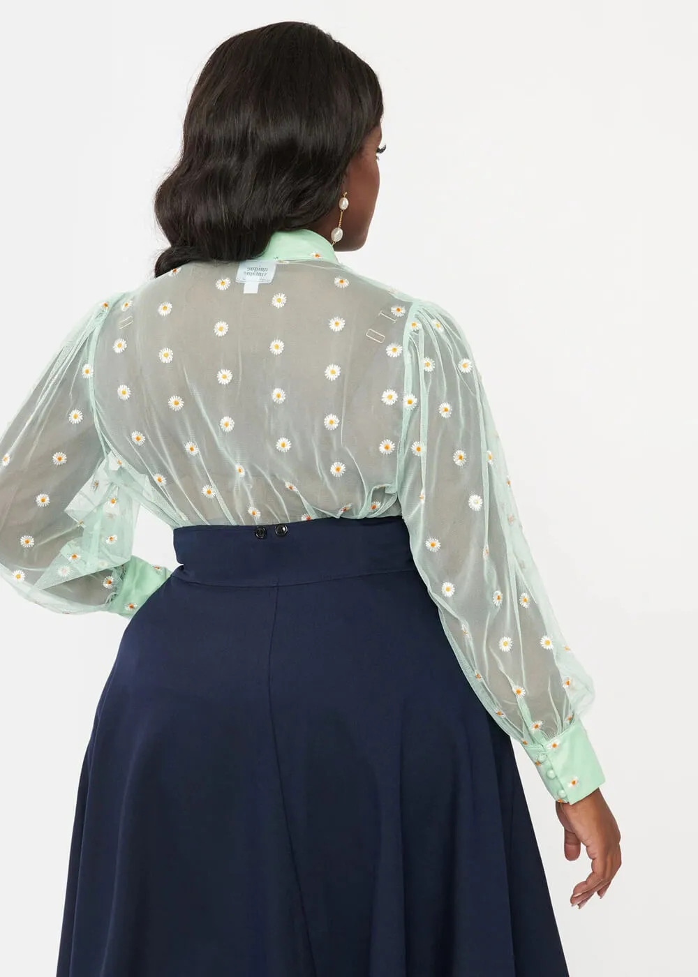 Unique Vintage Gwen Daisy 40's Blouse Green White