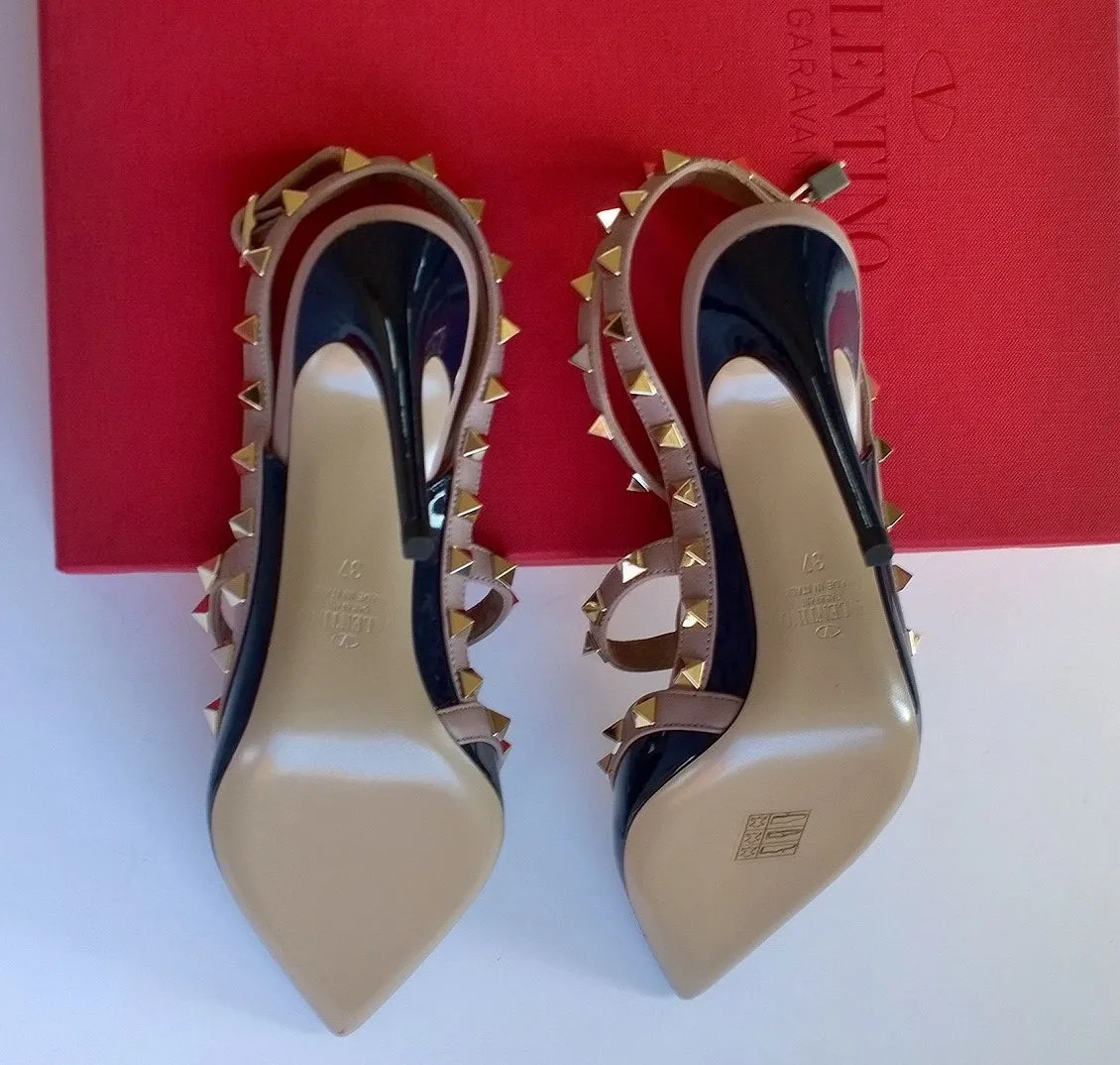 Valentino Garavani Navy Blue Patent Rockstud 100 Heels new in box shoes