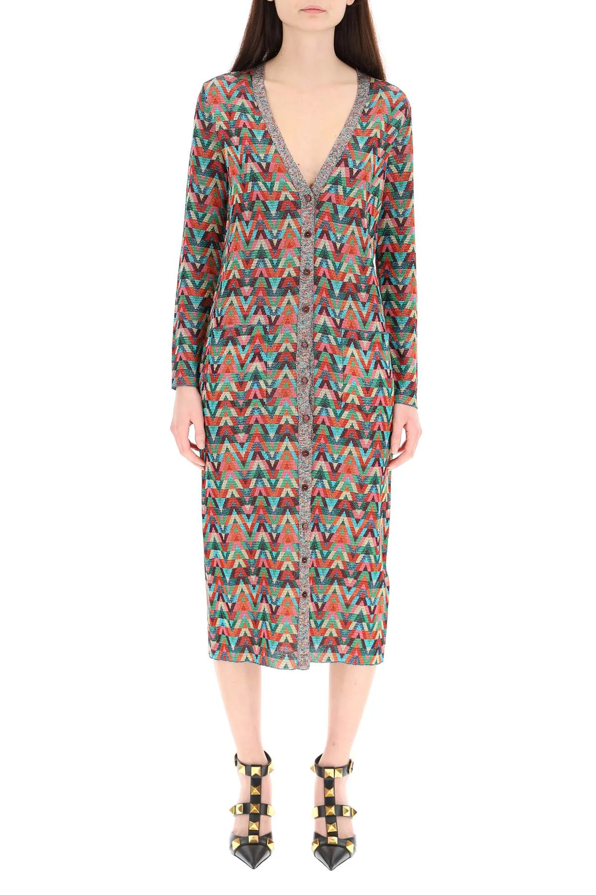 Valentino Jacquard Long-Sleeved V-Neck Cardigan