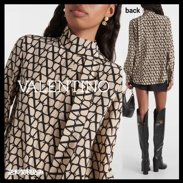 VALENTINO  |Silk Long Sleeves Logo Shirts & Blouses