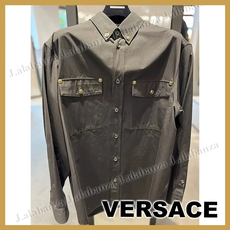 VERSACE  |Long Sleeves Plain Logo Luxury Outlet Shirts