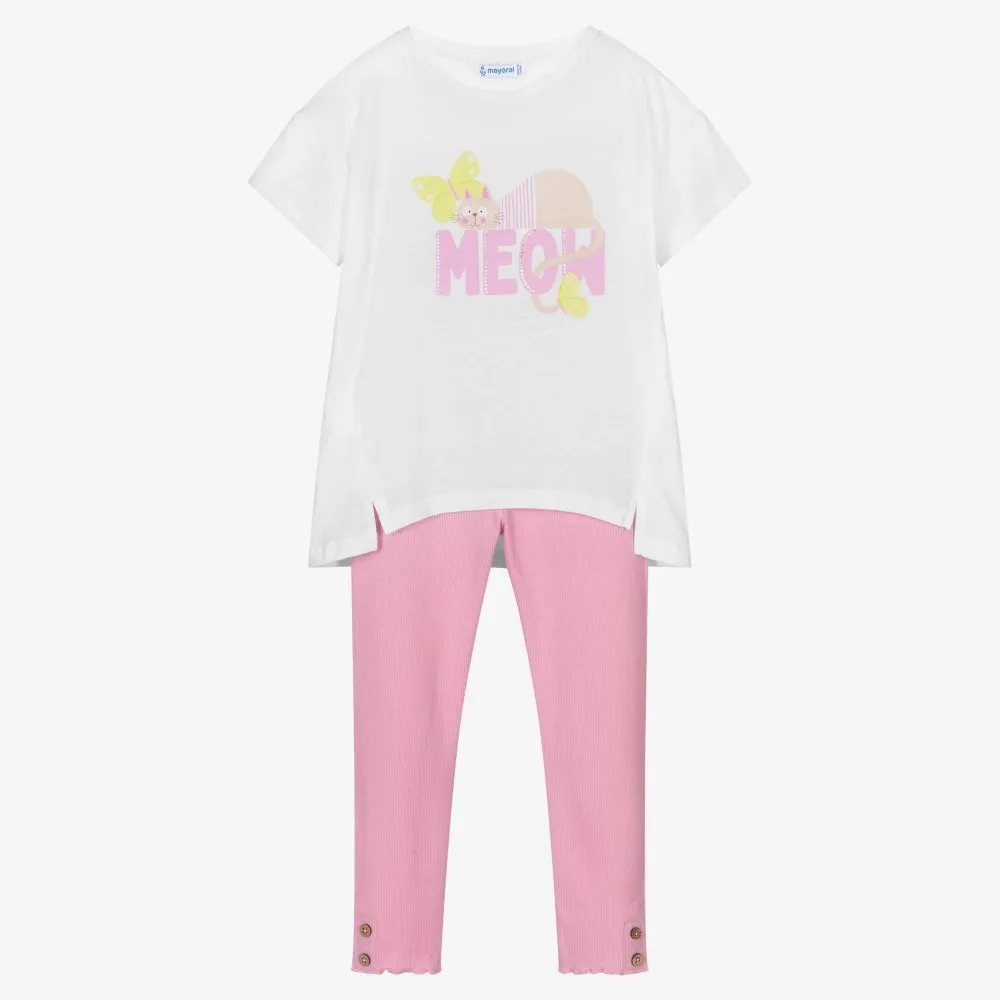 White & Pink Leggings Set