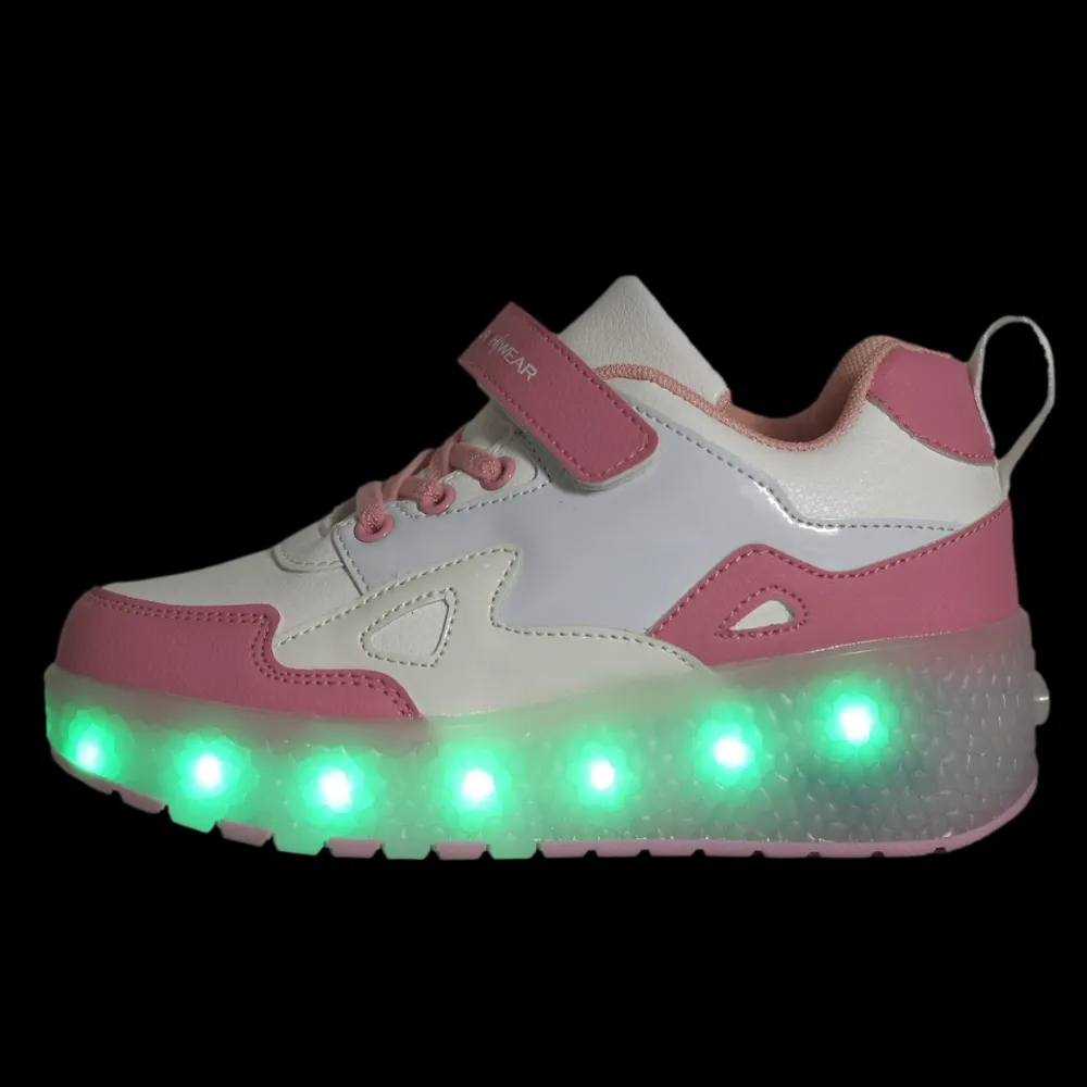 White/Pink Roller Light up Rechargeable Shoes