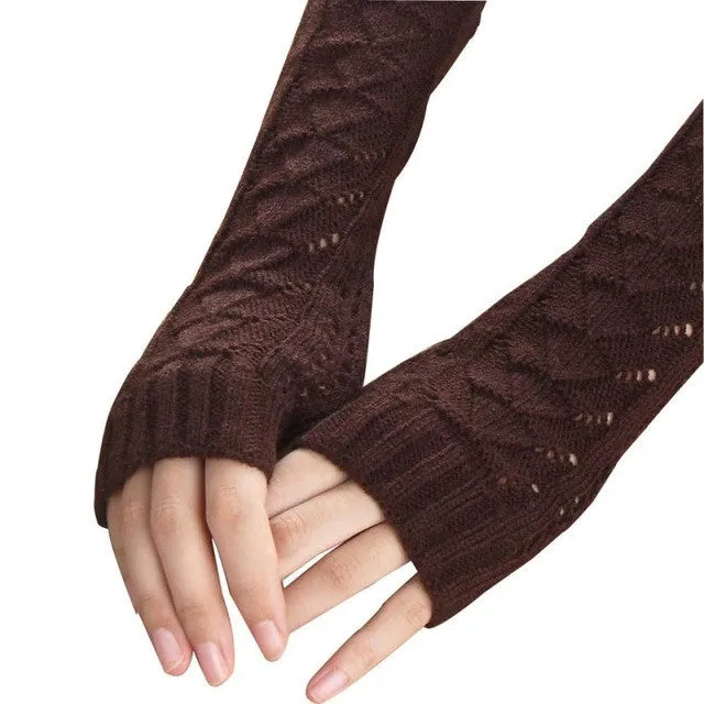 Women Long Gloves Knitted Warmer Hand Gloves Winter Autumn Hollow Out Fingerless Gloves Luvas De Inverno#B920 SM6