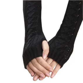 Women Long Gloves Knitted Warmer Hand Gloves Winter Autumn Hollow Out Fingerless Gloves Luvas De Inverno#B920 SM6