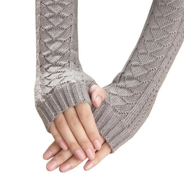 Women Long Gloves Knitted Warmer Hand Gloves Winter Autumn Hollow Out Fingerless Gloves Luvas De Inverno#B920 SM6