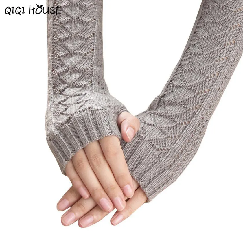 Women Long Gloves Knitted Warmer Hand Gloves Winter Autumn Hollow Out Fingerless Gloves Luvas De Inverno#B920 SM6