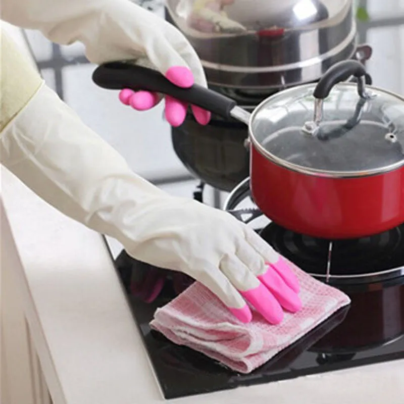 Women Long Sleeve latex Kitchen Wash Dishes Dishwashing Gloves House Cleaning Latex waterproof Gloves Guantes Tacticos #153 SM6