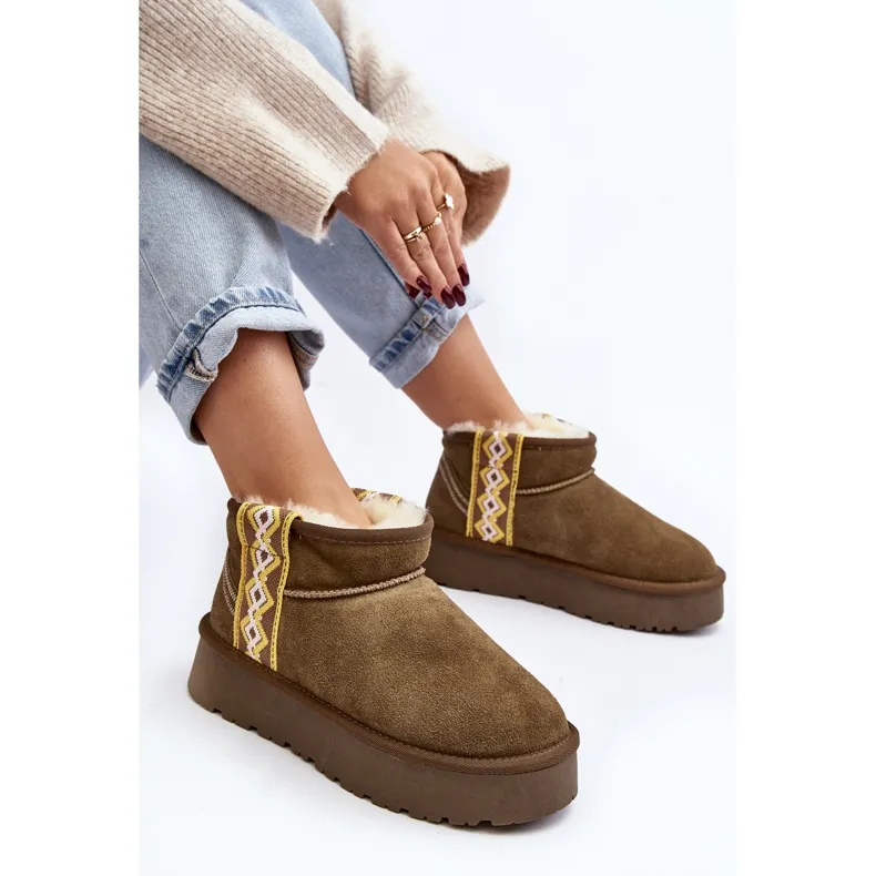 Women's Suede Snow Boots With a Thick Sole, Green Vebissat