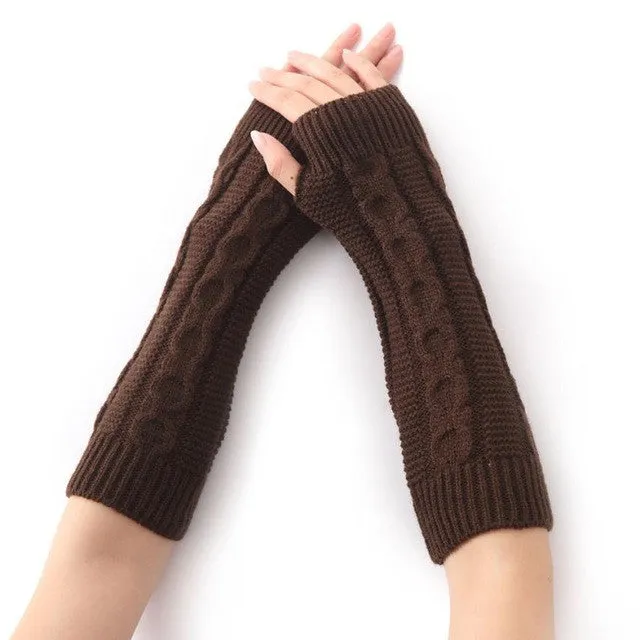 Women's Knitted Long Gloves Solid Soft Warm Elbow Length Fashion Gloves For Female Women Fingerless Mittens GS