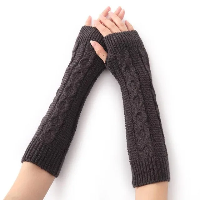 Women's Knitted Long Gloves Solid Soft Warm Elbow Length Fashion Gloves For Female Women Fingerless Mittens GS