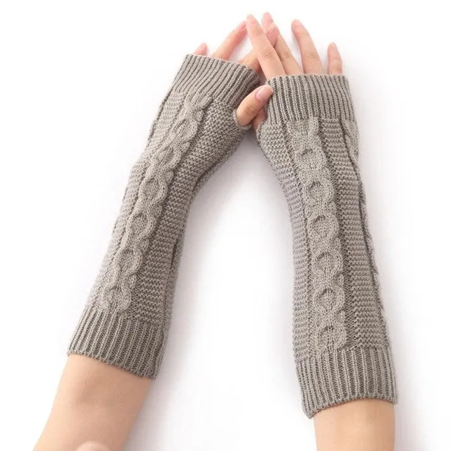 Women's Knitted Long Gloves Solid Soft Warm Elbow Length Fashion Gloves For Female Women Fingerless Mittens GS