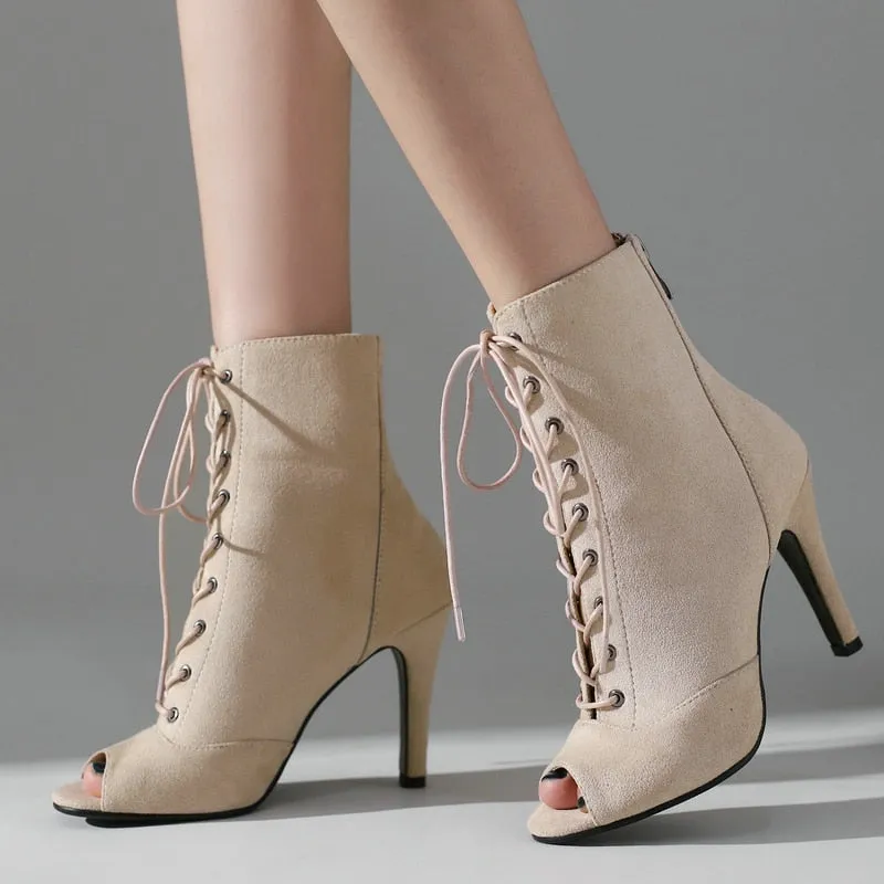 Women's Sexy Lace-up Open-Toe Thin High Heel Ankle Boot Shoes