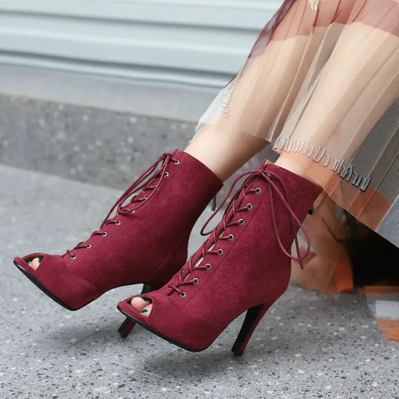 Women's Sexy Lace-up Open-Toe Thin High Heel Ankle Boot Shoes