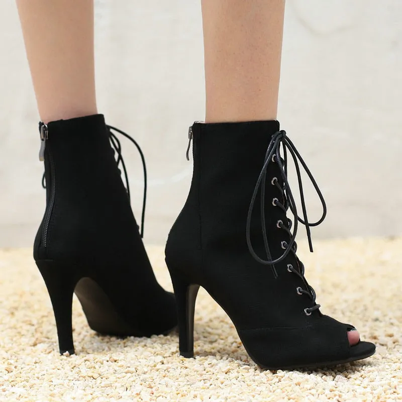 Women's Sexy Lace-up Open-Toe Thin High Heel Ankle Boot Shoes