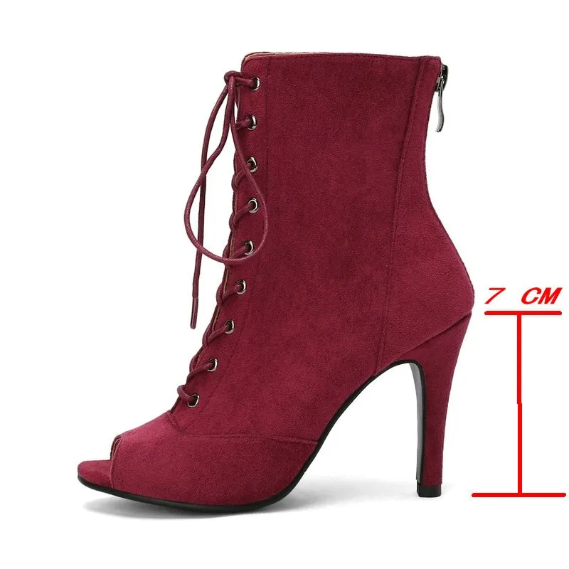 Women's Sexy Lace-up Open-Toe Thin High Heel Ankle Boot Shoes