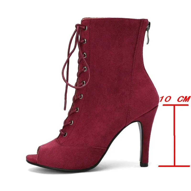 Women's Sexy Lace-up Open-Toe Thin High Heel Ankle Boot Shoes