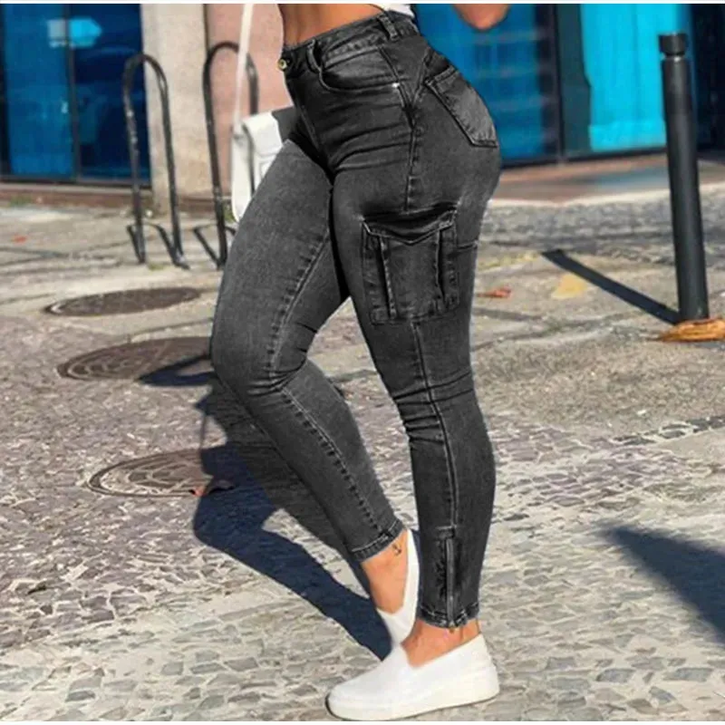 Women's Vintage Streetwear High Waist Patchwork Stretchy Skinny Pants