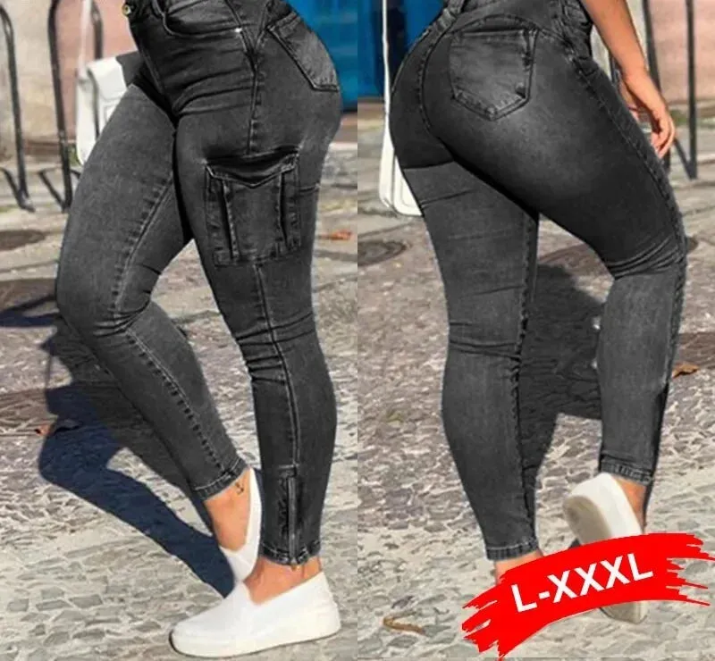 Women's Vintage Streetwear High Waist Patchwork Stretchy Skinny Pants