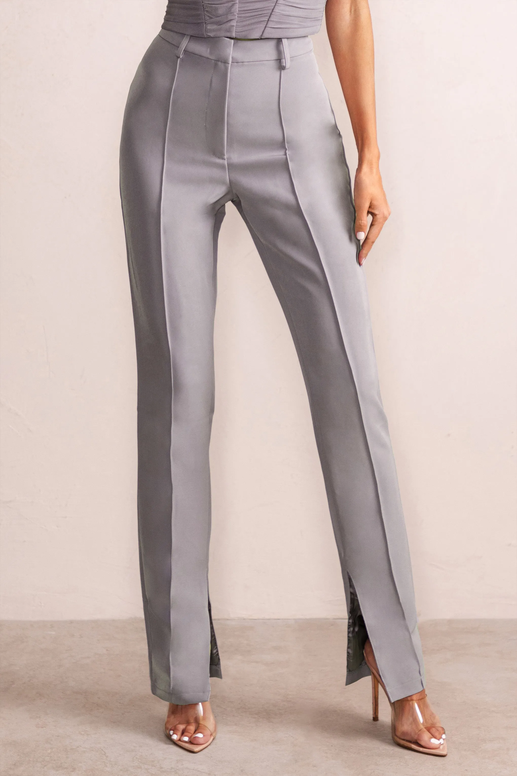 Wonder Woman | Slate Grey High Waist Straight Leg Pants With Hem Split