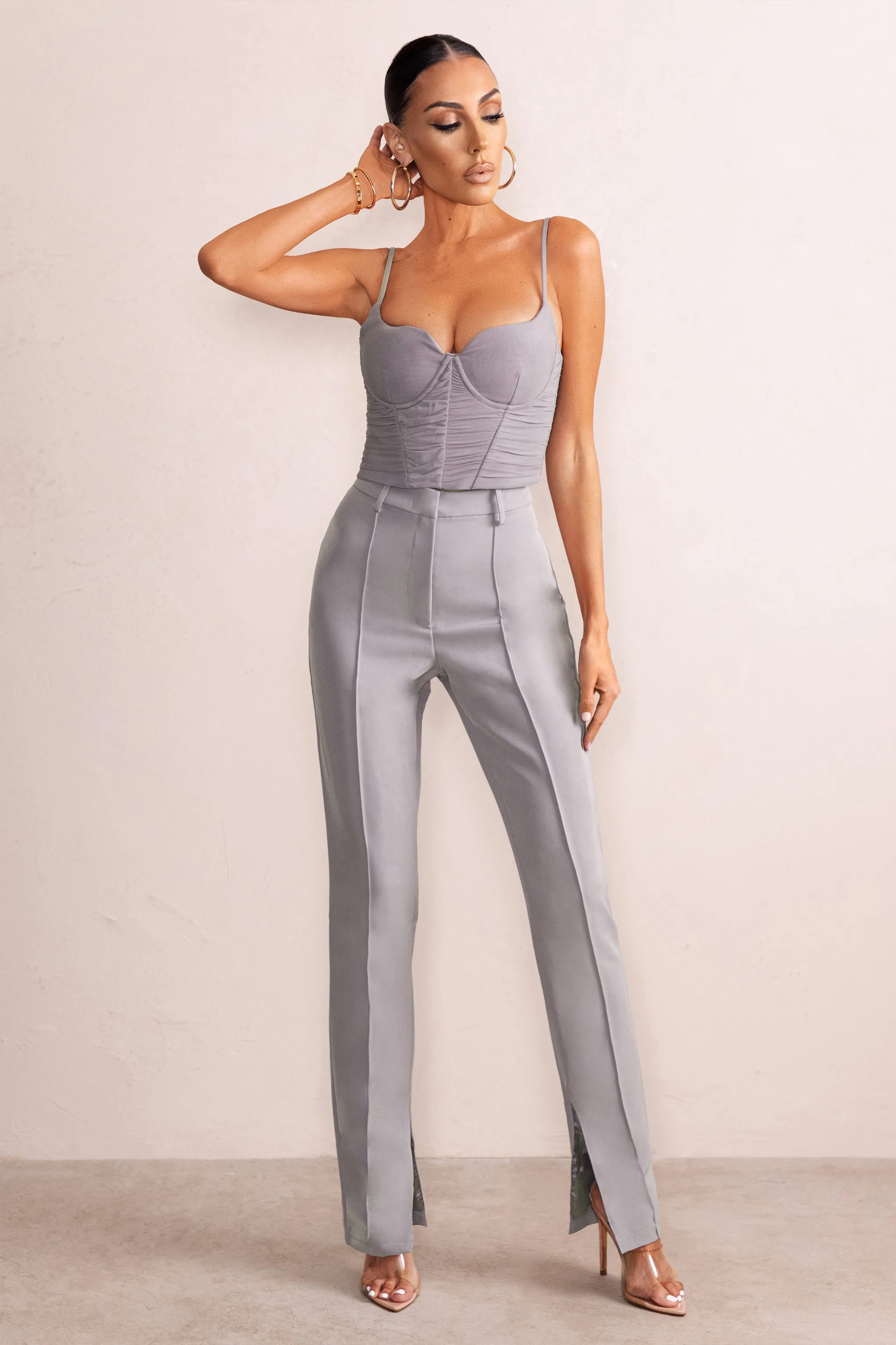 Wonder Woman | Slate Grey High Waist Straight Leg Pants With Hem Split