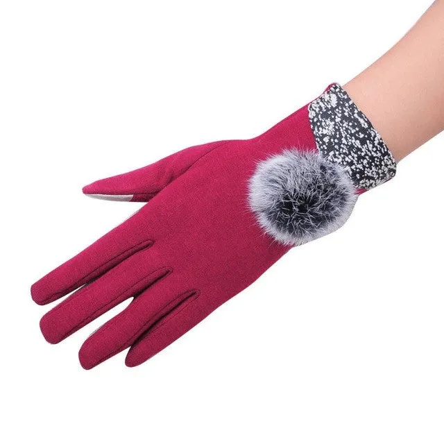 Workout Gloves Hair Ball Screen Gloves Warm Winter Elegant Hand Warmer Cotton Gloves Women Fashion Handschoenen Winter Dames SM6