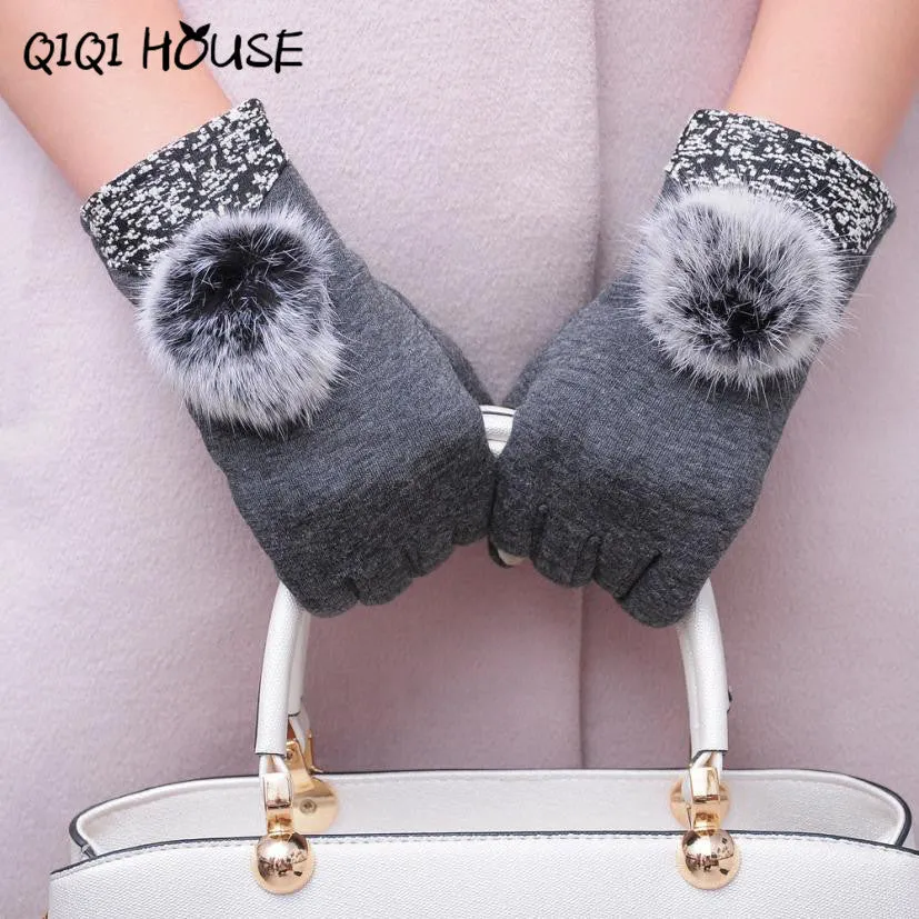 Workout Gloves Hair Ball Screen Gloves Warm Winter Elegant Hand Warmer Cotton Gloves Women Fashion Handschoenen Winter Dames SM6