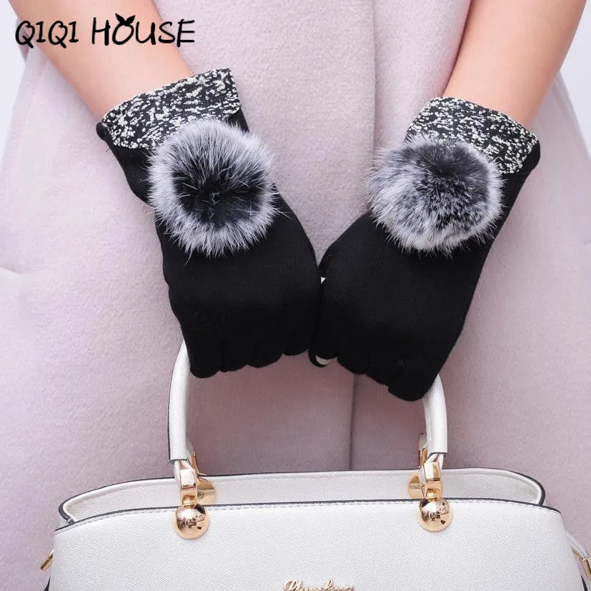 Workout Gloves Hair Ball Screen Gloves Warm Winter Elegant Hand Warmer Cotton Gloves Women Fashion Handschoenen Winter Dames SM6